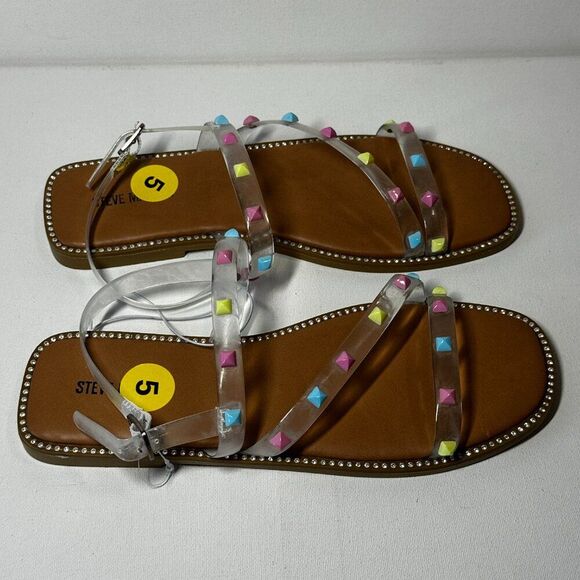 Steve Madden Flat Sandals Strappy Plastic Studs Girls Youth Womens size 5 - Picture 4 of 5